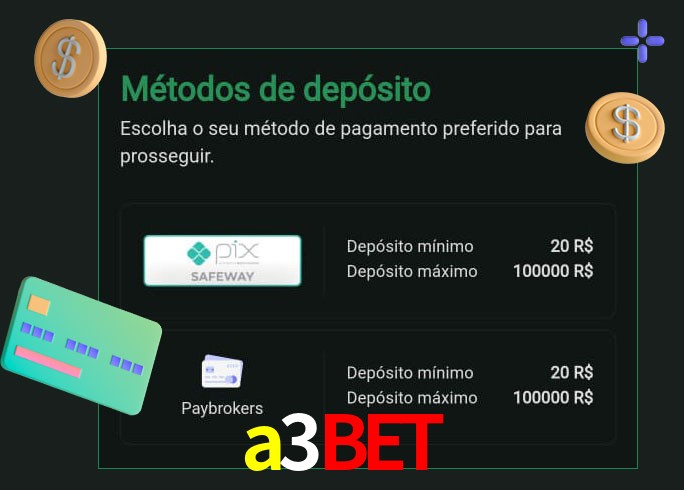O cassino a3bet oferece uma grande variedade de métodos de pagamento